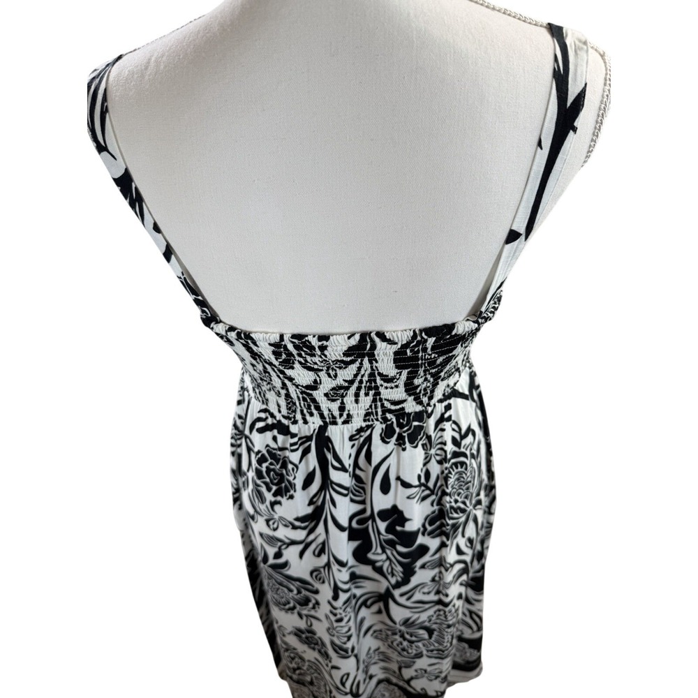 Knox Rose Black & White Floral Midi Dress Knot Keyhole Front and Smocked Back XS - Picture 5 of 10